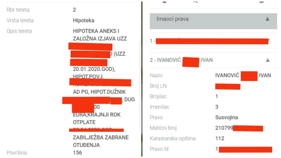 Lični podaci novinara BIRN-a na sajtu Geografskog informacionog sistema. Foto: BIRN